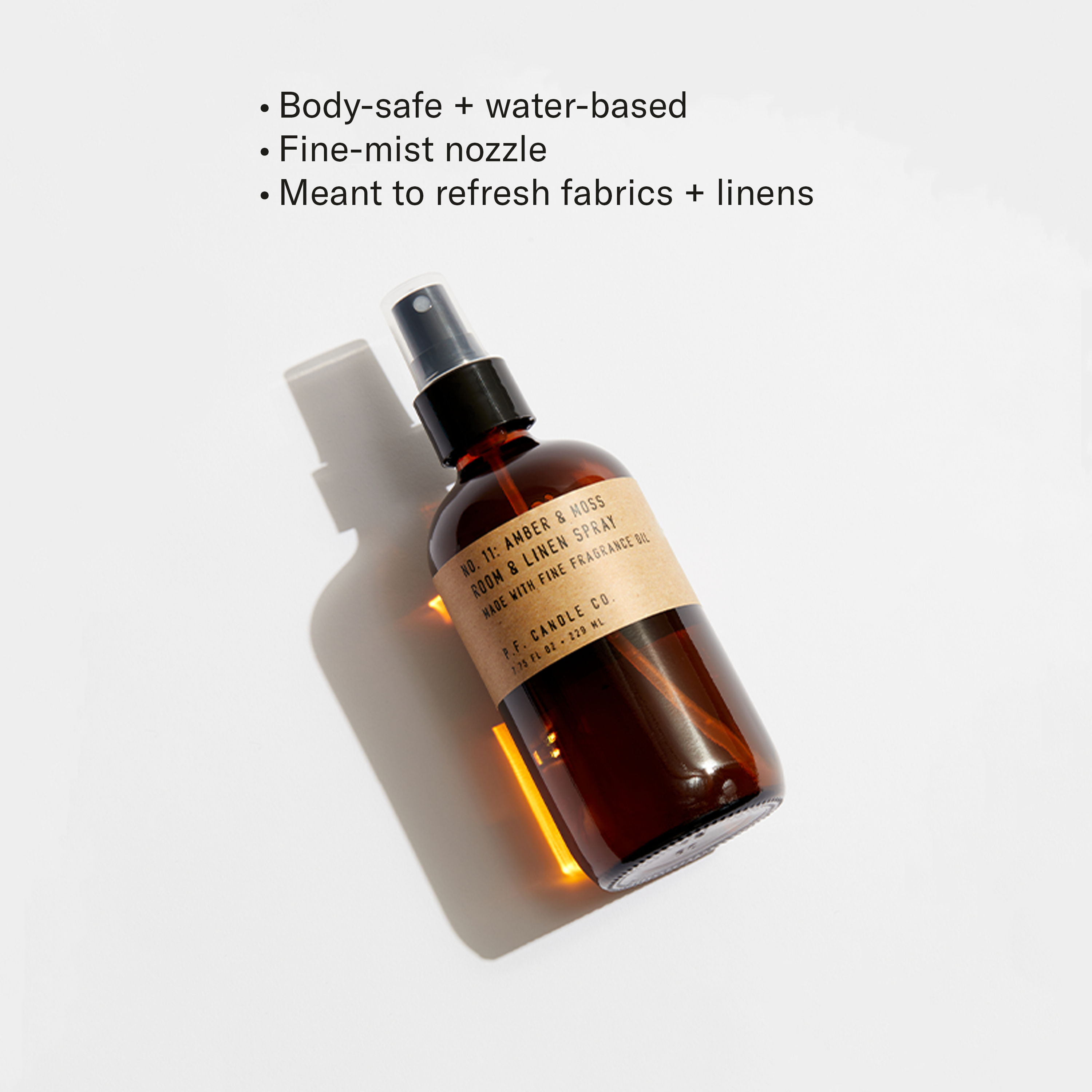 Body-safe + water-based, Fine-mist nozzle, Meant to refresh fabrics + linens
